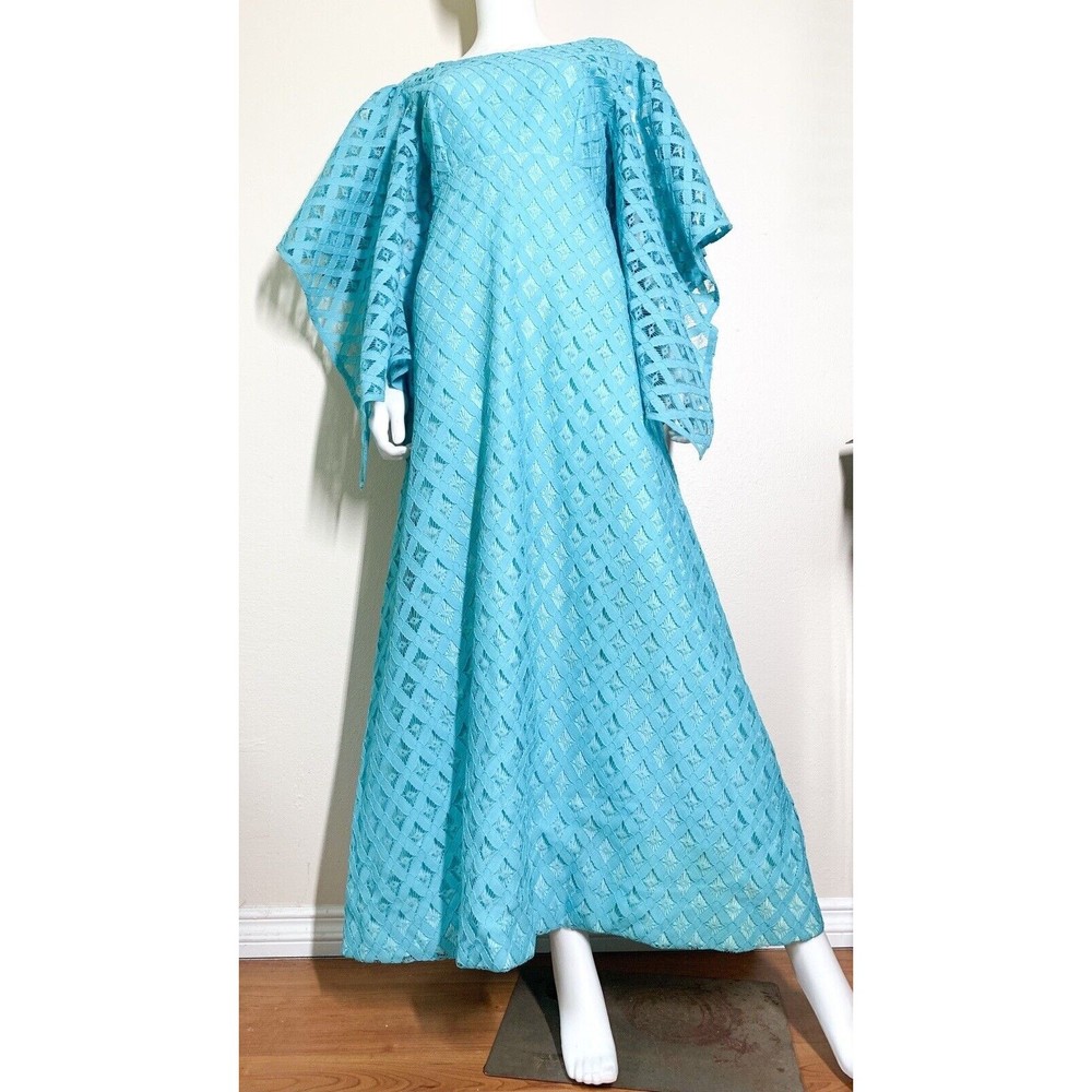 Vintage 60 Lace Evening Maxi Dress Teal size Medium Unbranded Handmade Homemade